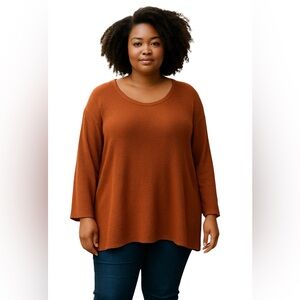 MERI SKYE Fuzzy Sweater Oversized Hi Low Rust size 2X Plunge Neck